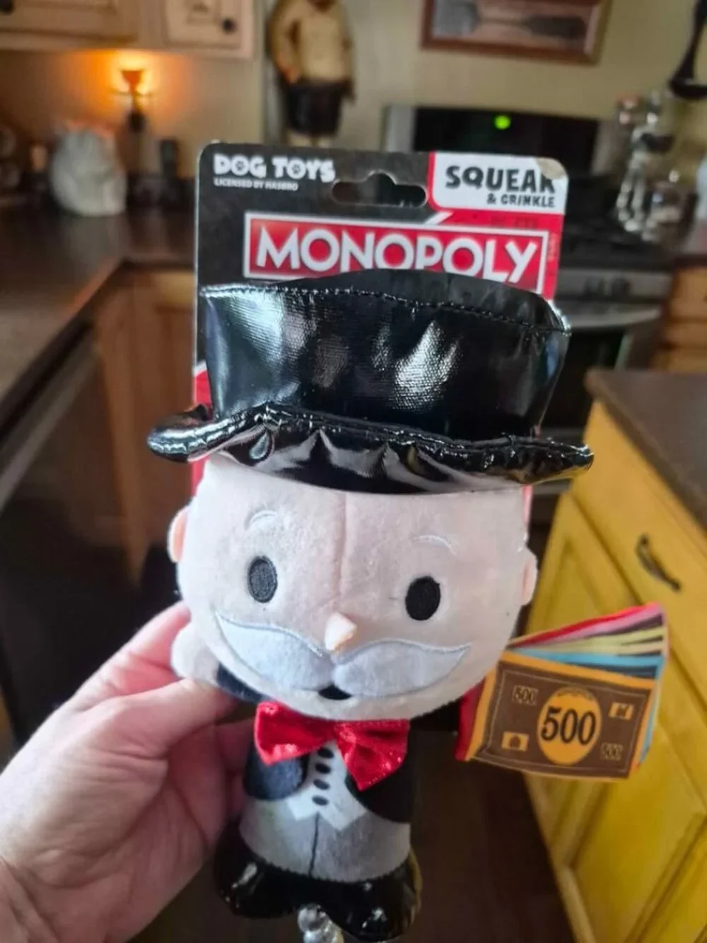 Monopoly Man Dog Toy Squeak Crinkle